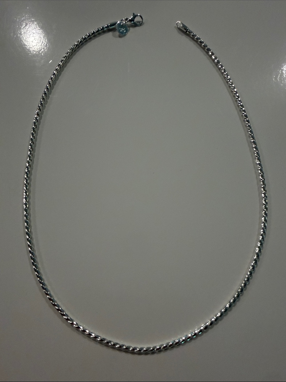 925 Sterling Silver 20” Twist Rope Necklace Blue Lobster Clasp
